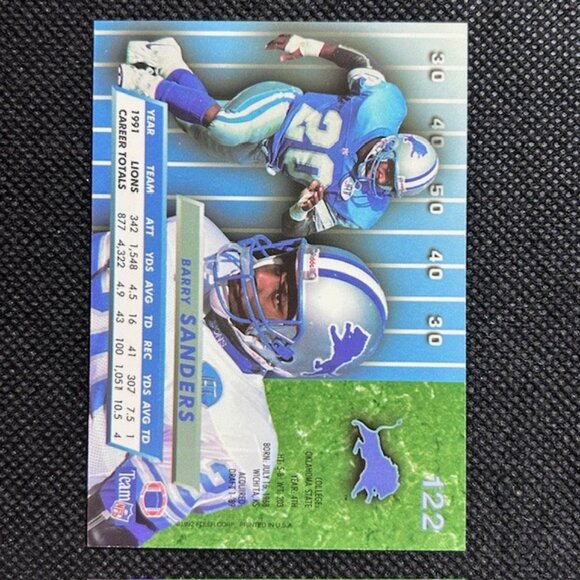 1992 Fleer Ultra #122 Barry Sanders Detroit Lions - Picture 2 of 2